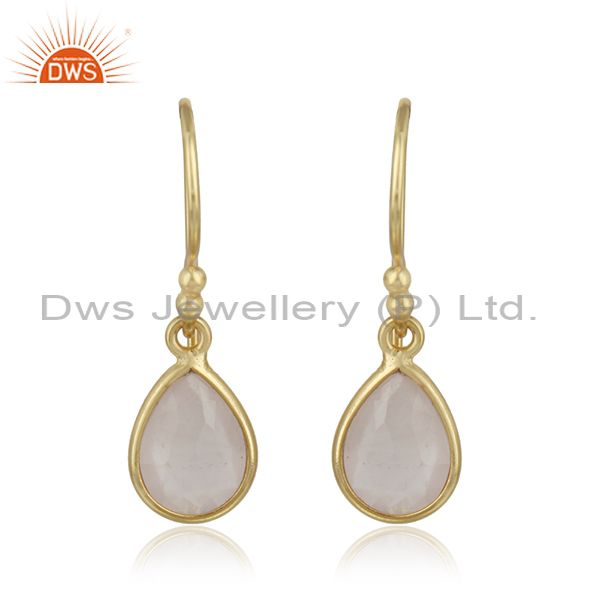 Gold Plated Silver Rose Quartz Gemstone Earrings Jewelry Supplier