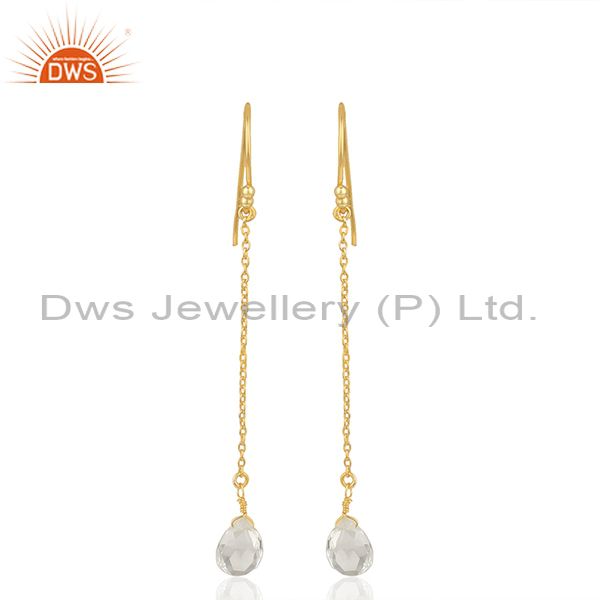 Crystal Quartz 92.5 Sterling Silver Gold Plated Chain Earring Supplier