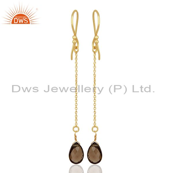Smoky Topaz Simple Chain Gold Plated Wholesale Earring Jewelry