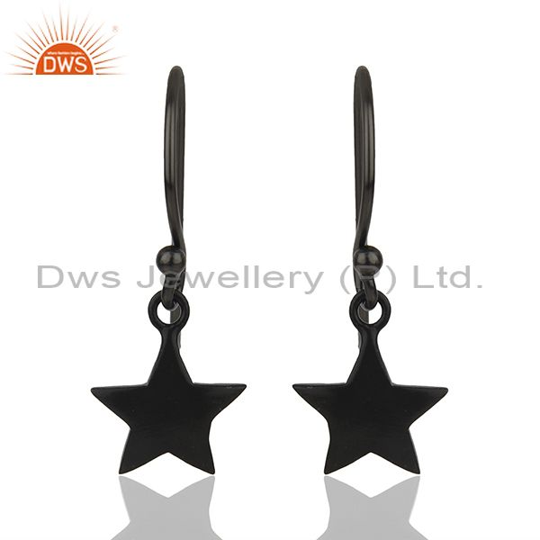 Sterling Silver Black Rhodium Plated Star Charm Earrings Manufacturer