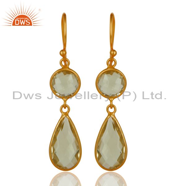 Lemon Topaz Bezel Set Gemstone Dangle Earrings Made In 18K Gold Over Silver