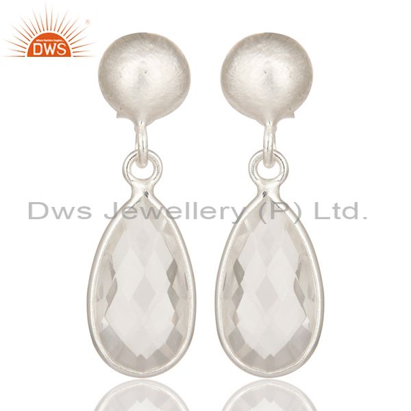 925 Sterling Silver Crystal Quartz Gemstone Bezel Set Teardrop Earrings