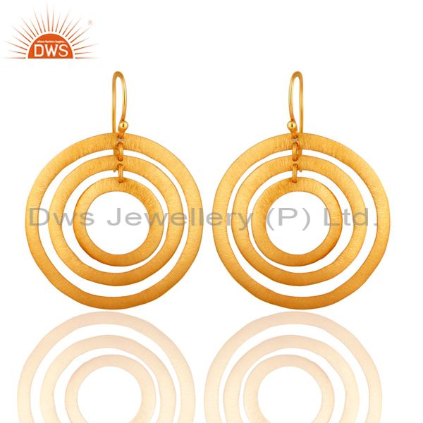 22K Yellow Gold Plated Sterling Silver Matte Finish Multi Circle Dangle Earrings