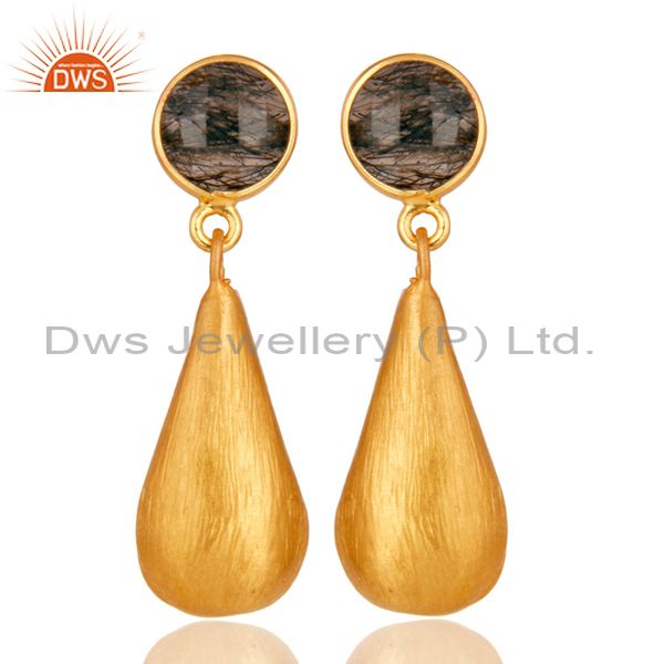 Tourmulated Quartz 22K Yellow Gold Plated Sterling Silver Teardrop Earrings