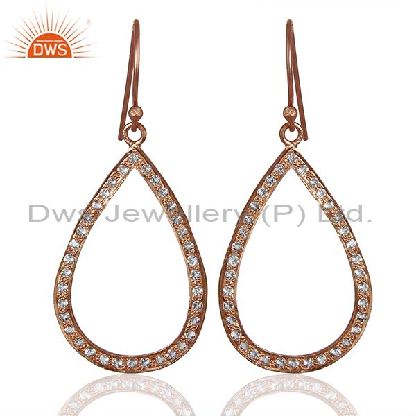 Rose Gold Plated 925 Silver White Topaz Gemstone Earrings Manufacturer
