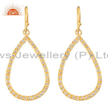 18K Yellow Gold Plated Sterling Silver Cubic Zirconia Dangle Earrings