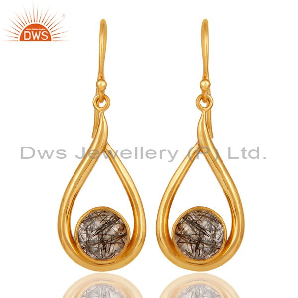 18k Yellow Gold Plated Tourmulated Quartz Gemstone Sterling Silver  Earring