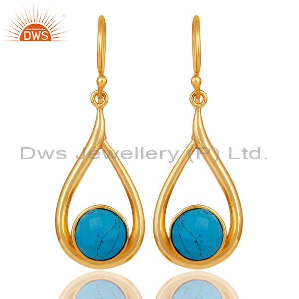 18k Yellow Gold Plated Sterling Silver Turquoise Drop Dangle Earring