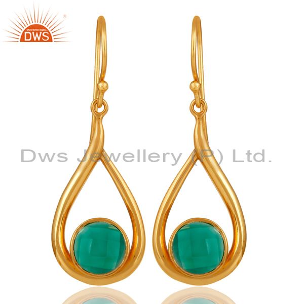 18k Yellow Gold Plated Green Onyx Sterling Silver Earring