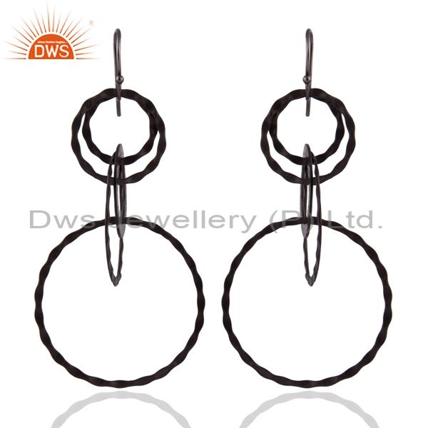 Black Rhodium Sterling Silver Hammered Multiplication Circle Earrings