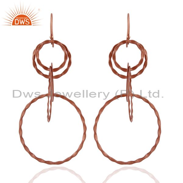 Rose Gold Over Silver Hammered Multiplication Circle Dangle Earring