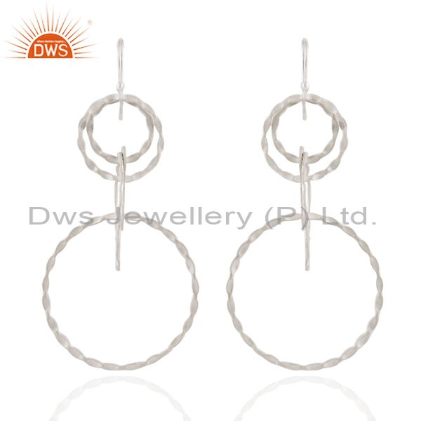 925 Solid Sterling Silver Hammered Multi Circle Design Dangle Earrings