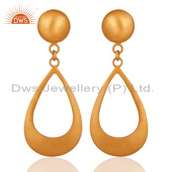 Brushed Finish 18K Yellow Gold Plated Sterling Silver Teardrop Earrings