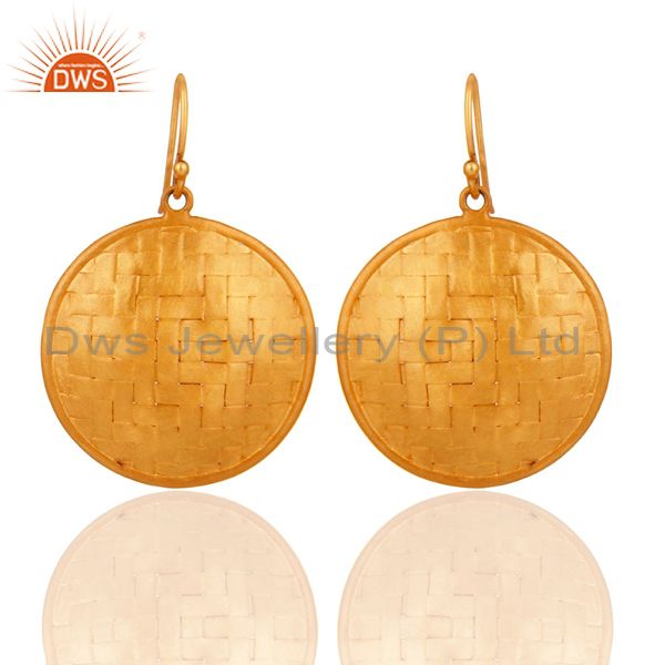 18K Yellow Gold Plated Sterling Silver Wire Woven Disc Design Earrings