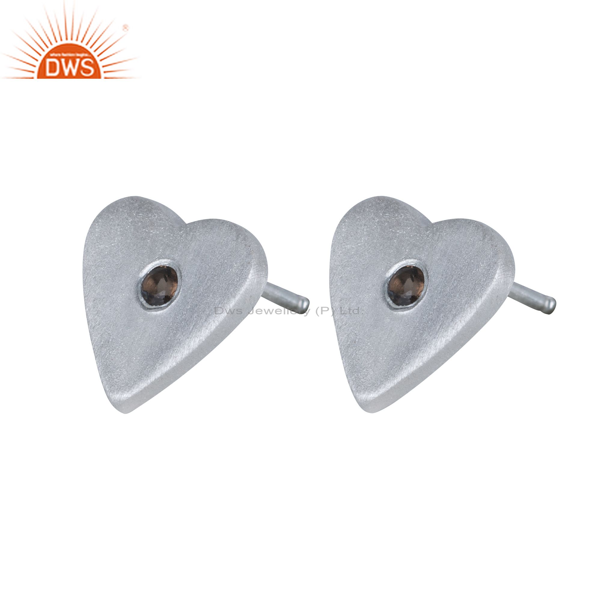 925 Solid Sterling Silver Smoky Quartz Gemstone Heart Stud Earrings For Her