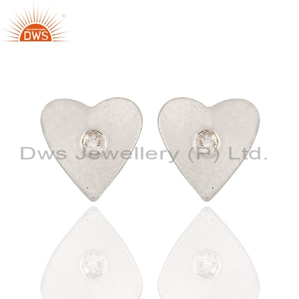925 Solid Sterling Silver White Topaz Gemstone Heart Stud Earrings For Her