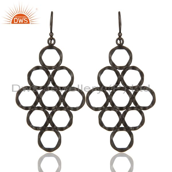 925 Sterling Silver With Oxidized Hammered Open Circle Dangle Earrings