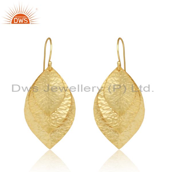 Leaf textured handcrafted gold on fashion designer earring