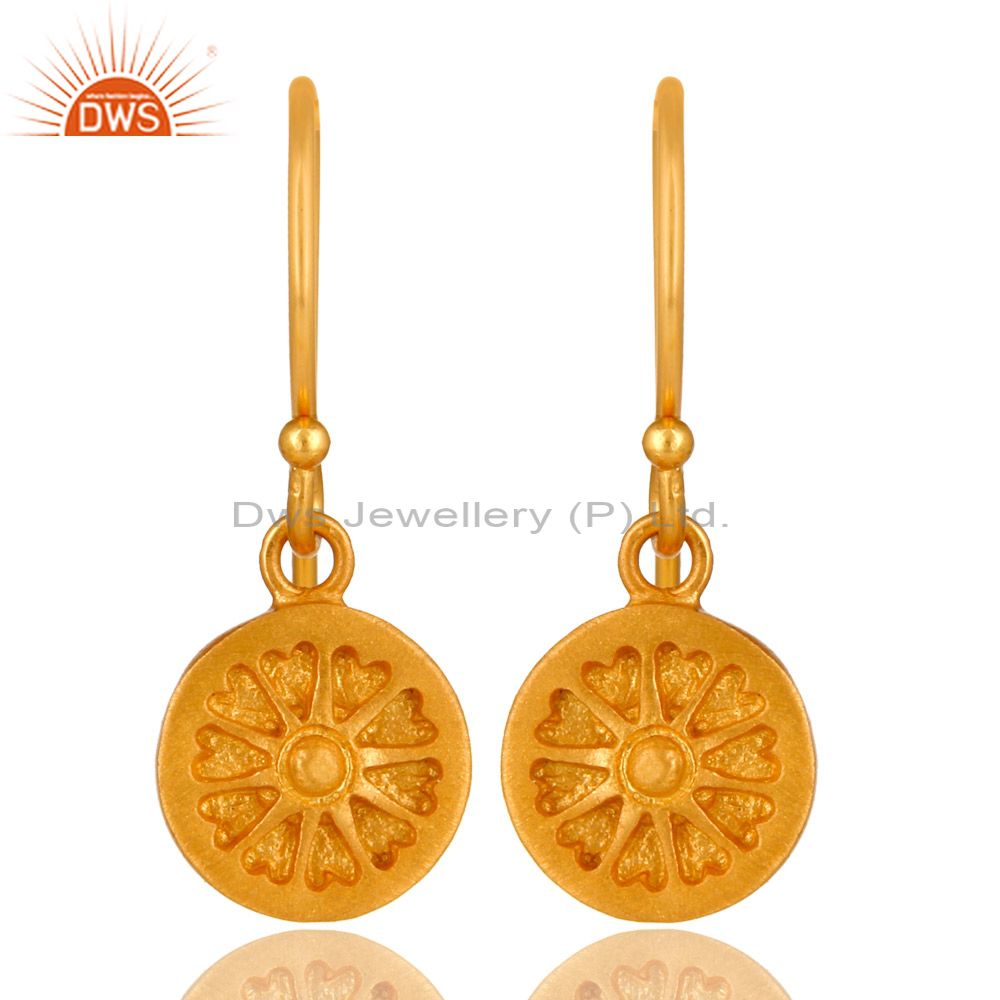 22K Yellow Gold Plated Sterling Silver Circle Dangle Earrings For Womens