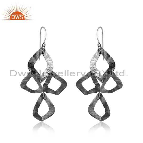 Designer textured dangle earring in oxidized silver 925