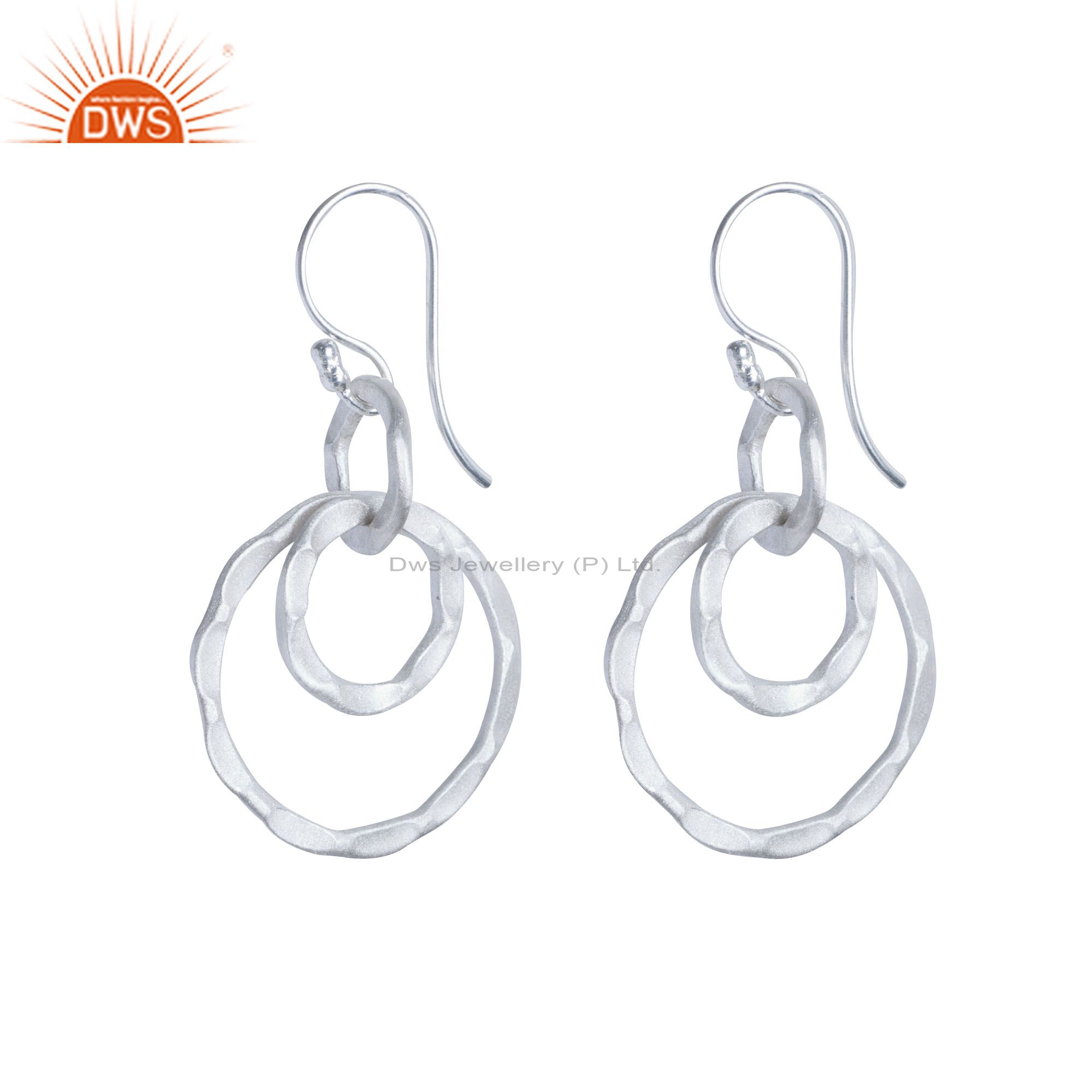 925 Solid Sterling Silver Hammered Multi Circle Dangle Earrings