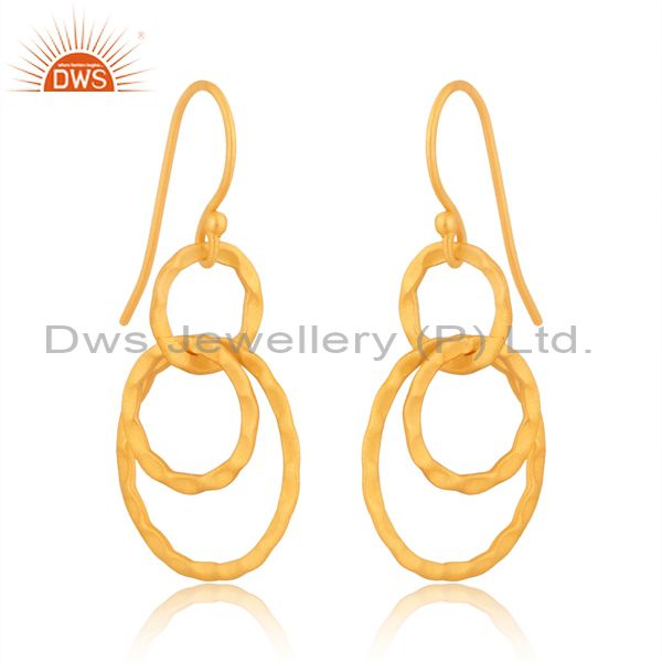 Circle Design Gold Plated Designer Plain SIlver Dangle Earrings Jewelry