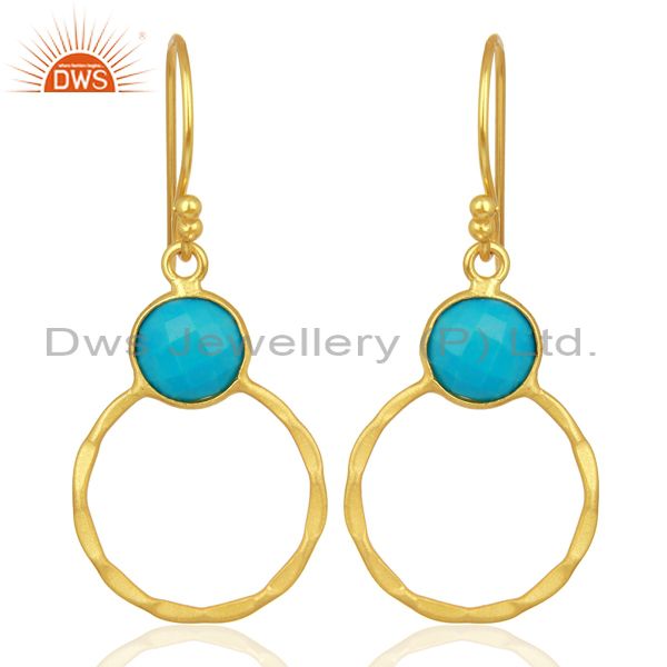 Turquoise Dangle 18K Gold Plated 925 Sterling Silver Earrings Jewelry