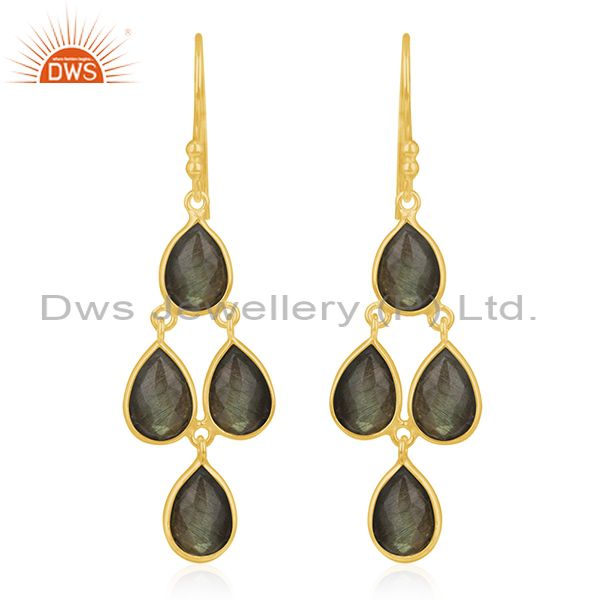 Gold Plated 925 Silver Labradorite Gemstone Earring Jewelry Manufacturer