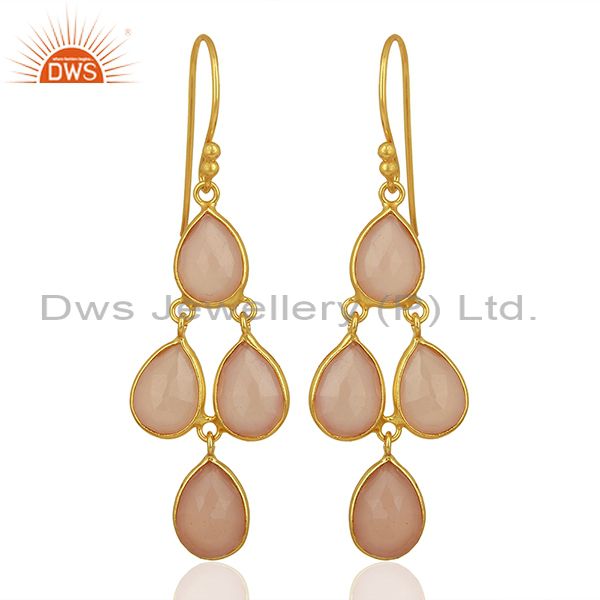 18K Gold Plated Sterling Silver Handmade Dyed Chalcedony Gemstone Dangle Earring