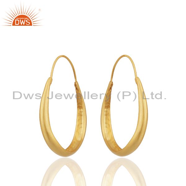 24k Yellow Gold Plated Sterling Silver Circle Design Hoop Earrings