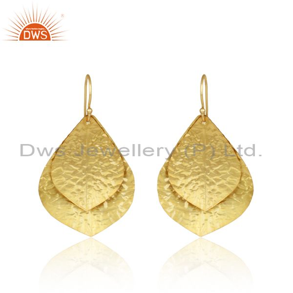 Leaf textured handmade design gold on fashion bold earring