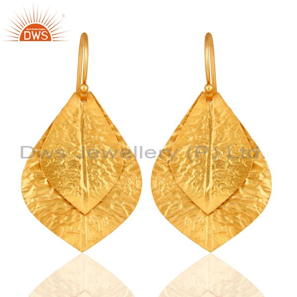 22K Yellow Gold Plated Sterling Silver Handcrafted Designer Dangle Earrings