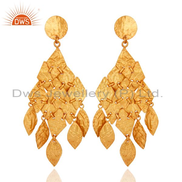 18K Yellow Gold Plated Sterling Silver Petals Designer Chandelier Earrings