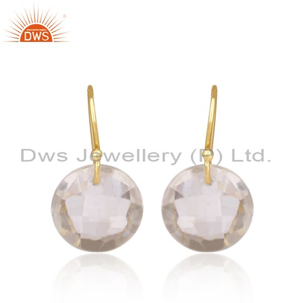 Natural Crystal Quartz 18K Yellow Gold Plated Sterling Silver Hook Earrings