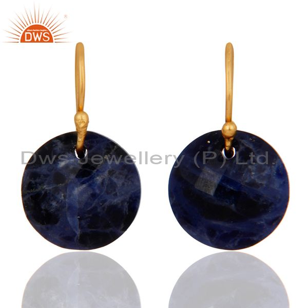 Natural Sodalite Gemstone 18K Yellow Gold Plated Sterling Silver Hook Earrings