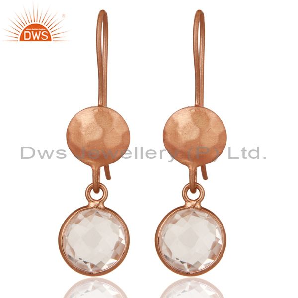 18K Rose Gold Plated Sterling Silver Crystal Quartz Circle Dangle Earrings