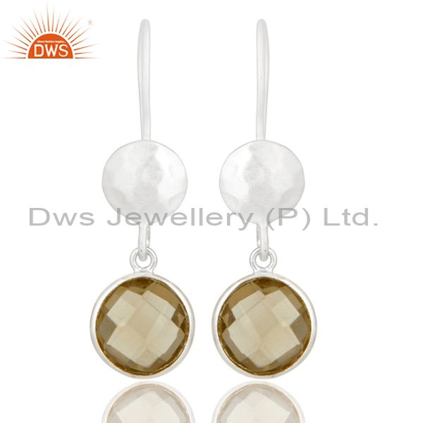 18K Gold Plated Sterling Silver Lemon Topaz Gemstone Bezel Set Dangle Earrings