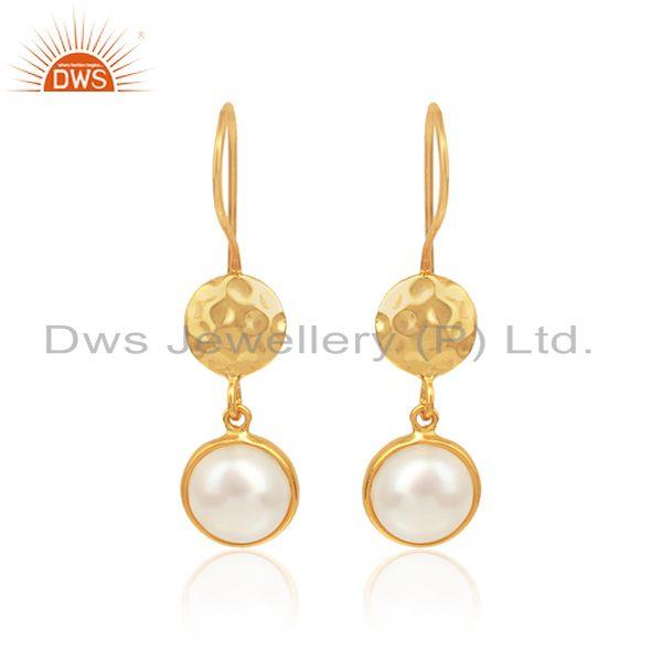 Handmade gold plated silver natural pearl gemstone earrings