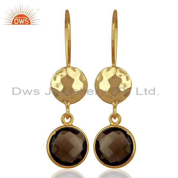 Smoky Quartz Gemstone Gold Plated Sterling Silver Earrings Wholesale