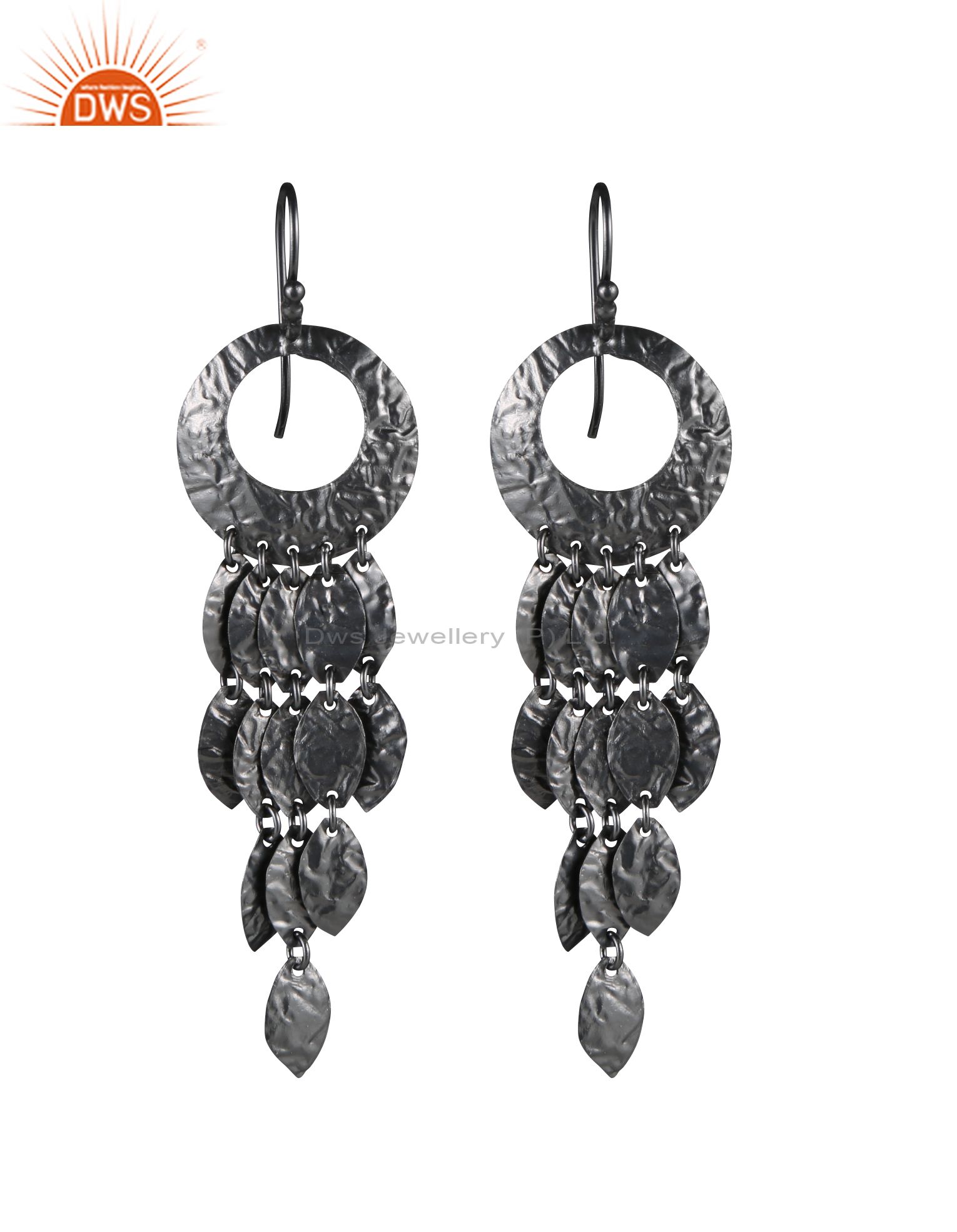 Handcrafted Sterling Silver With Oxidized Petals Designer Chandelier Earrings