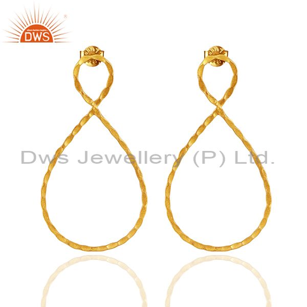 24K Yellow Gold Plated Sterling Silver Hammered Infinity Dangle Earrings