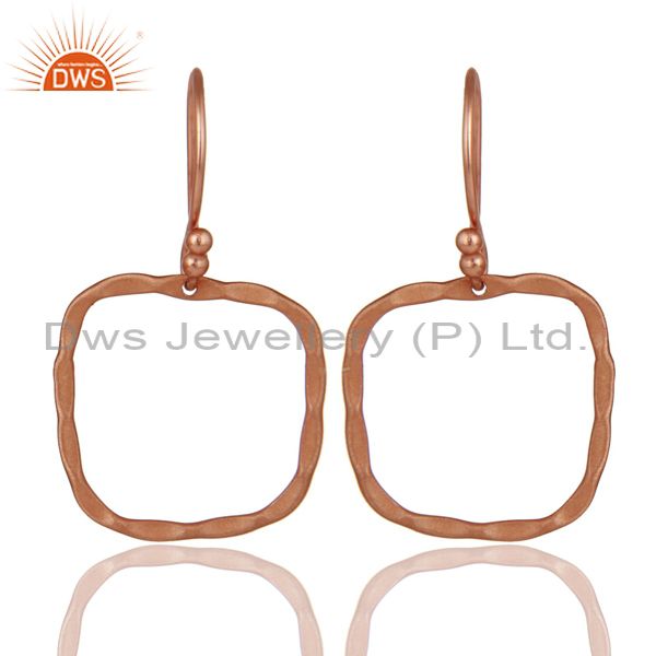 18K Rose Gold Plated Sterling Silver Hammered Open Circle Dangle Earrings