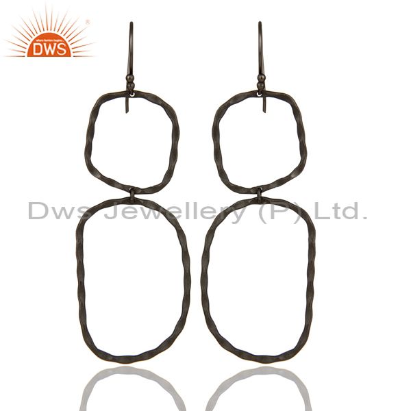 Black Rhodium Plated Sterling Silver Hand Hammered Open Circle Dangle Earrings