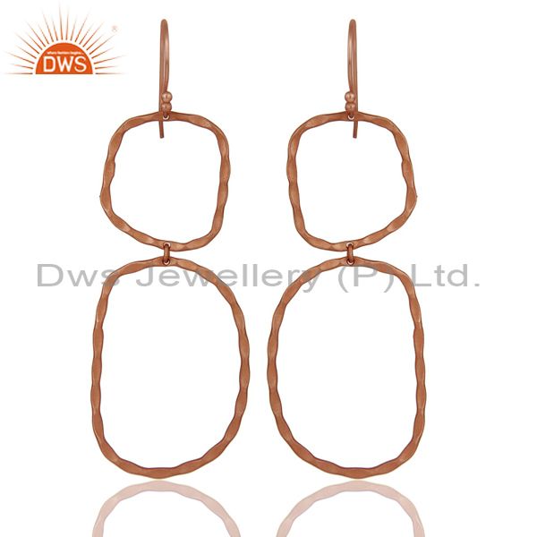 22k Rose Gold Plated Sterling Silver Hammered Open Double Circle Dangle Earrings
