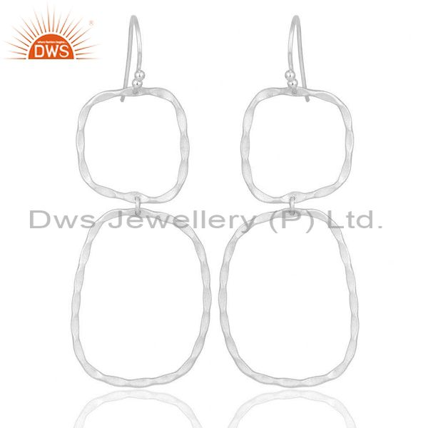 Solid Sterling Silver Hammered Open Double Circle Dangle Earrings