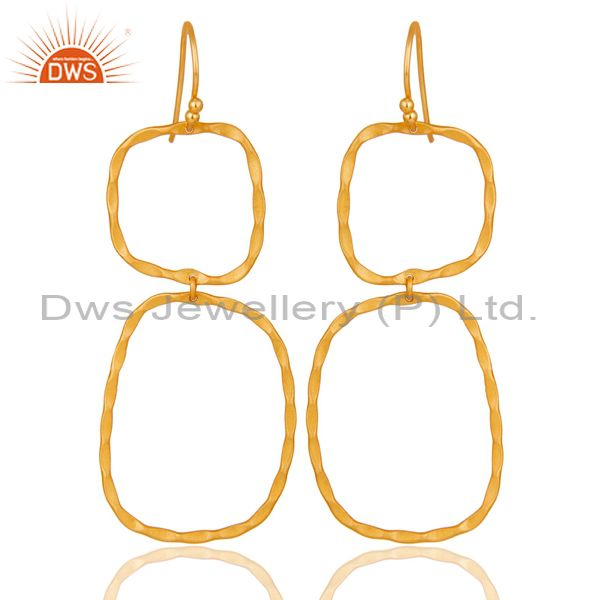 22K Yellow Gold Plated Sterling Silver Hand Hammered Dangle Earrings