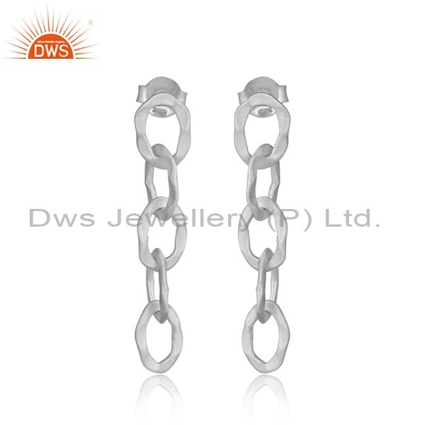 Solid Sterling Silver Hammered Link Chain Dangle Earrings