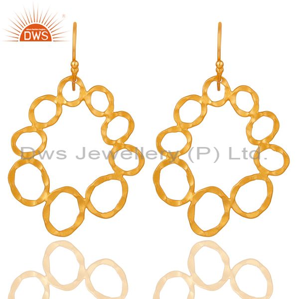 24K Yellow Gold Plated Sterling Silver Hammered Multi Circle Dangle Earrings