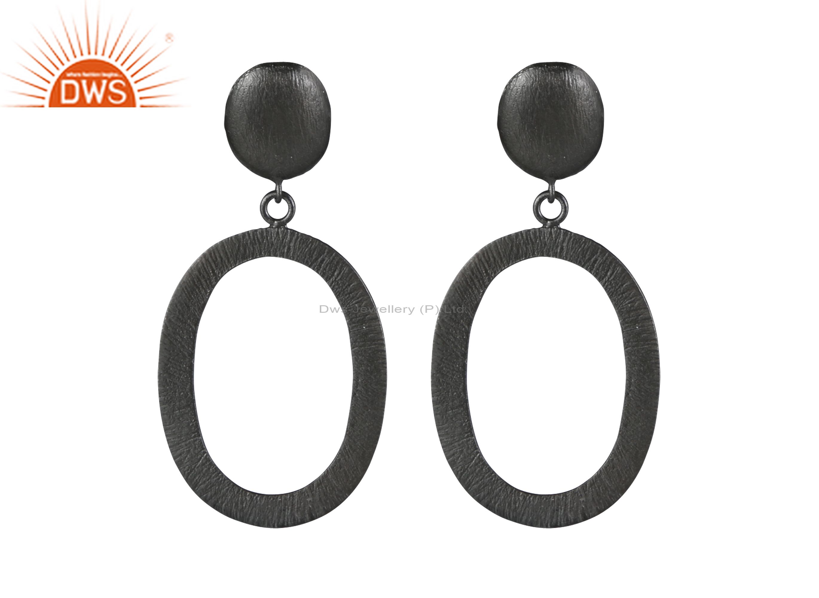 Handmade Solid Sterling Silver With Oxidized Open Oval Dangle Earrings