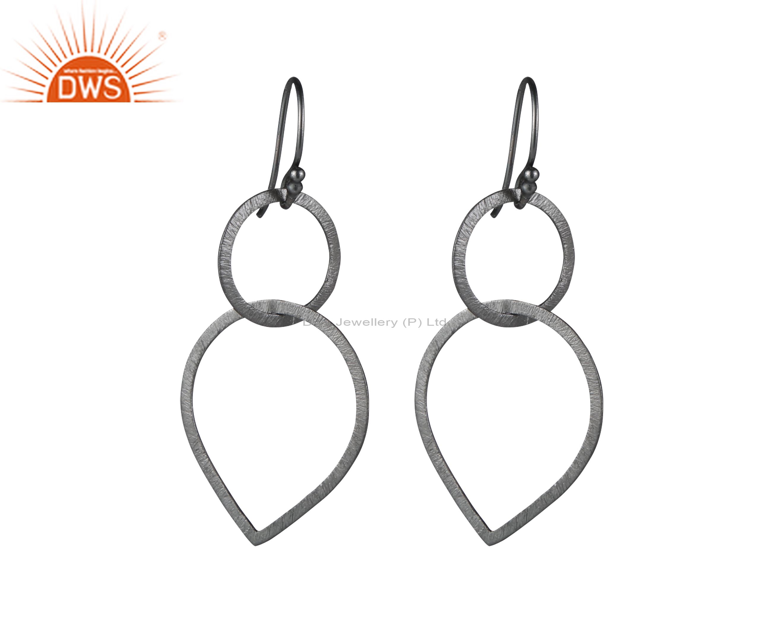 Handmade Sterling Silver With Oxidized Brushed Finish Open Circle Drop Earrings